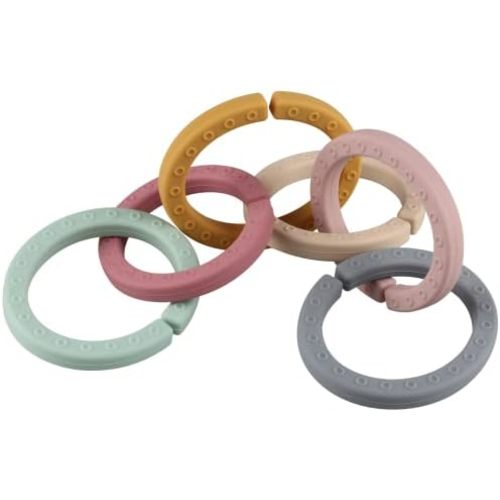 Baby Linkable Rings Set and Silicone Baby Teethers - Attach to Strollers, Car Seats & More - Food Grade Silicone, BPA & Phthalate Free (Set of 6)