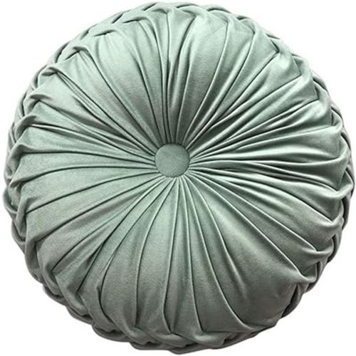Round Throw Pillow Velvet Home Decoration Pleated Round Pillow Cushion for Couch Chair Bed Car Light Green