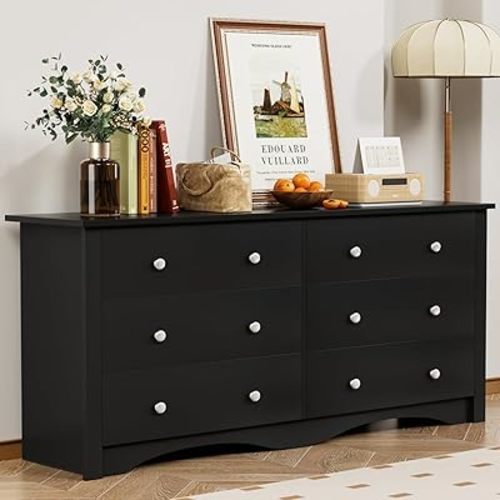 YESHOMY Dresser for Bedroom,6 Drawer Dressers, Storage Chest of Drawers for Hallway,Living Room, Entryway(Pure Black)