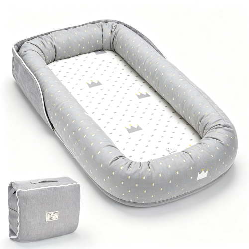 Loevin Baby Lounger for Newborn, Portable Breathable Infant Lounger for 0-24 Months Toddler, Adjustable Size Home Travel Dual-Purpose Baby Nest  (Crown Grey)