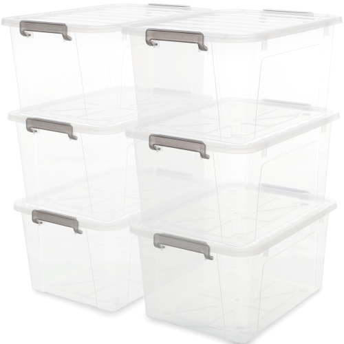 44 Qt Clear Storage Bins with Lids Large Stackable Plastic Storage Box 6 Packs