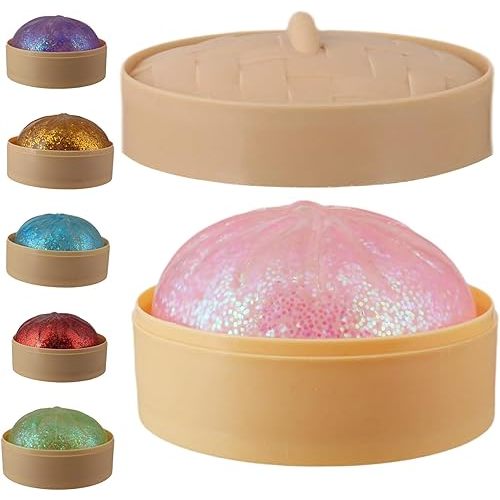 1pcs Glitter Pink Glitter Dumpling, Glitter Dumpling Squishy Box, Dumplings Squishy, Anxiety Relief Soft Squeeze Dumplings Stress Balls Fidget Sensory Toy,Squeeze Dough Ball Stress Relief