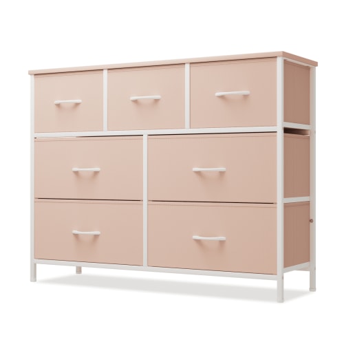 QuellQuest Pink Drawer Dresser Chest of Drawers Fabric Storage Cabinet Bedroom Organizer(7 Drawers)