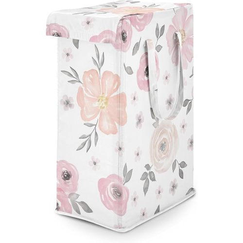 Sweet Jojo Designs Foldable Laundry Hamper (Pink/Grey Boho Floral) for Girls, Baby, Kids, Teen Bedroom, Nursery, Bathroom Dirty Clothes Basket with Handles (Watercolor, Farmhouse Flower, Elegant Rose)