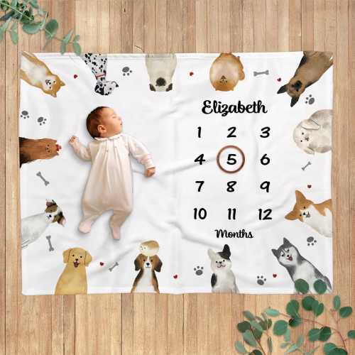 Cute Milestone Blanket For Baby Boy Girl, Growth Chart Newborn Announcement Puppy Dogs,  Monthly Newborn Baby Photo Prop, Baby Shower Gifts