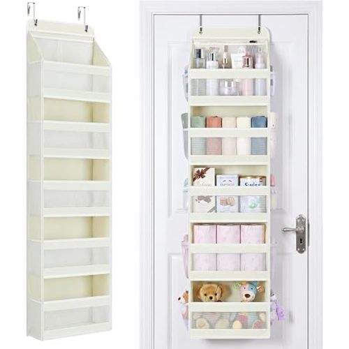 Yecaye Over the Door Organizer, 5 Tier Door Organizer Hanging, Ivory-White
