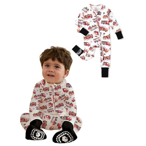 PATPAT Organic Cotton Baby Footie Pajamas with Two-Way Zipper & Fold-Over Mittens, Soft Stretchy Romper for Newborn Boy Girl