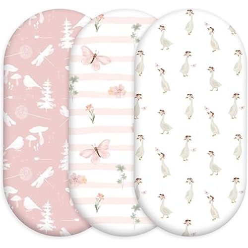 3-Pack Organic Bassinet Sheets for Girls Stretch, Soft Cozy Fitted Bassinet Mattress Sheet (32" x 16") Universal Fit for Hourglass, Oval, & Rectangle Mattresses Pink Butterfly