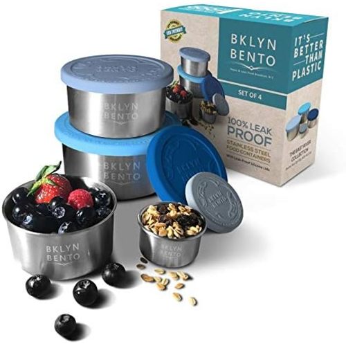 Stainless Steel Food Container With Leak Proof Silicone Lid | Metal Lunch Box | Bento Box | Food Storage | Great For Portion Control [Set of 4]