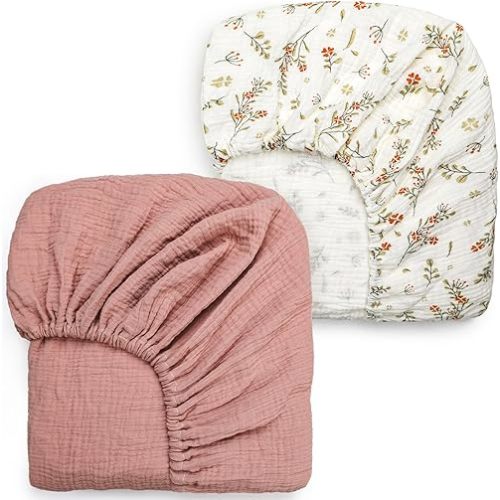 Muslin Crib Sheets,2 Pack Mini Crib Sheets for Girl Boy,52inx 28in Crib Mattress Sheet,Soft and Breathable.