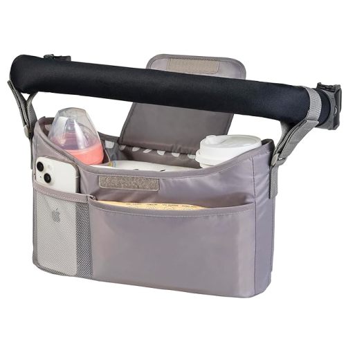 Tiny Twinkle Universal Stroller Organizer with Adjustable Strap - Waterproof Caddy Fits Baby Jogger, Nuna, Graco, Donna and Bugaboo Stroller | Sage Checkers