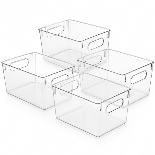 Clear Stackable Plastic Storage Bins, Pantry and Fridge Organizers for Kitchen, Bathroom, Home,10 x 6 x 5 inches