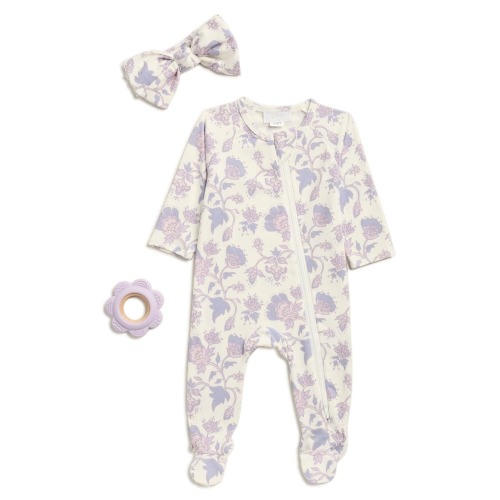 Toby Ditsy Floral Print Footie, Bow & Teether Set | Nordstromrack