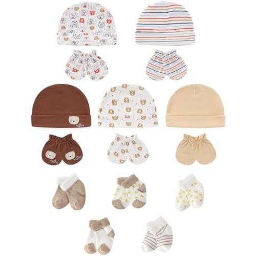 Baby Hats Mittens and Socks Set Soft Cotton Newborn Hat Glove for Boys Girls 0-6 Month