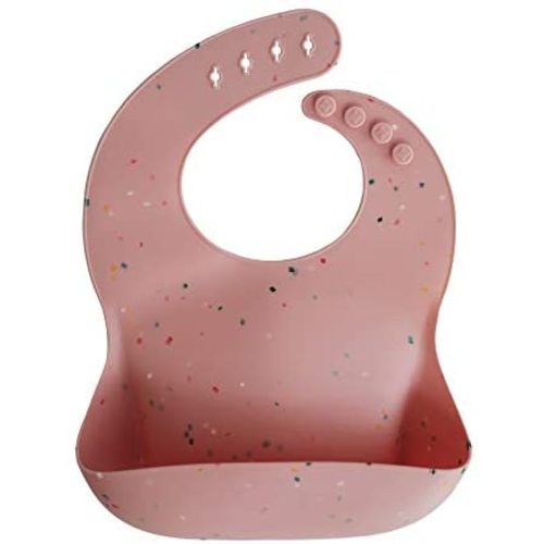 mushie Silicone Baby Bib | Adjustable Fit Waterproof Bibs (Powder Pink Confetti)