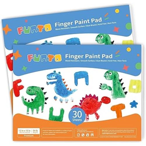 Funto Finger Paint Pad for Kids, 60 Sheets Total, 12"x16", 2-Pack, Toddler Painting Supplies, Art Paper for Finger Painting, Drawing Supplies