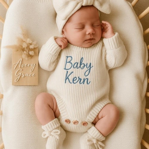 Custom Embroidered Knit Baby Romper: Newborn Outfit, Personalized Clothing