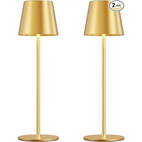 Cordless Table Lamp Rechargeable Gold - KK 2 Pack 5000mAH Battery Operated Lamp for Dining Table, 3 Color Stepless Dimming Waterproof LED Wireless Lamp for Counter, Outdoor Patio, Touch Control
