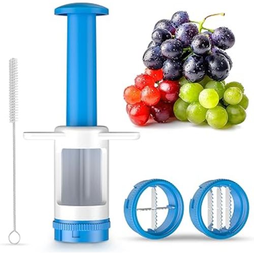 Grapes Cutter for Toddlers, Fruit & Veggie Cutter for Kids Grape Slicer Kitchen Tool, Perfect for Fruit Salads, Snacks, and Cake Decorations-Green Container-Blue DoubleBlade