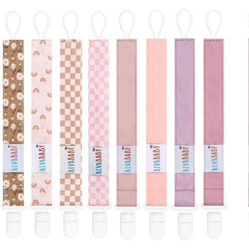 ALVABABY Pacifier Clips 8 Pack Pacifier Binky Paci Holder Leashes for Baby Teethers 8DP17A