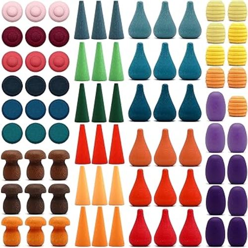 Candywood Large Set Full Rainbow Color Style Wooden Loose Parts Sensory Play Toys, Mandala 7 Shapes, 27 Colors, Stacker Nesting Toys Parts(81 PCS)…