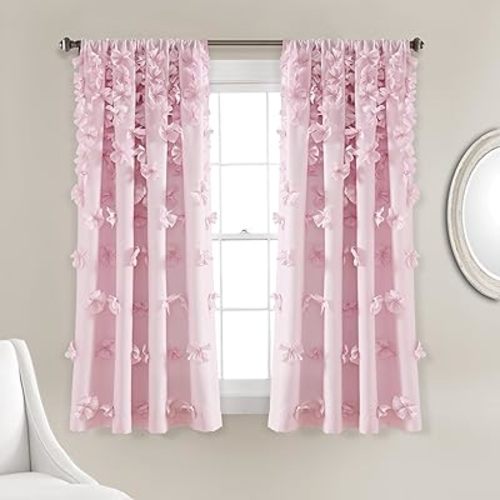 Lush Decor Riley Light Filtering Window Curtain Panel, Single 54" W x 63" L, Lilac - Cute Purple Curtains for Bedroom - Bow Decor - Coquette Curtains for Windows