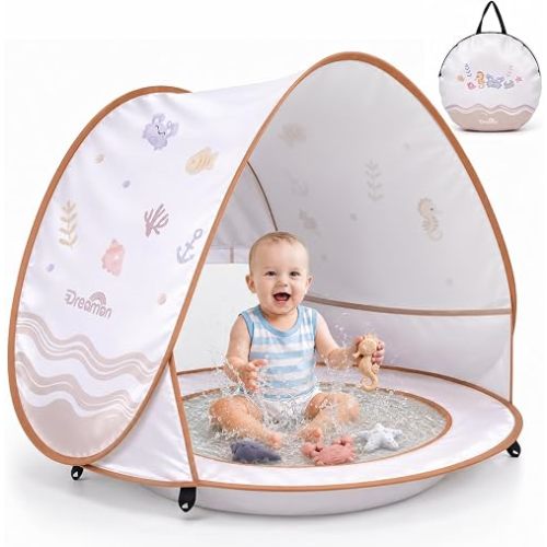 Baby Beach Tent with Pool – Dreamon Pop Up Shelter UV Protection for Infant, Foldable Kids Play Tent with Beach Toys Set and Carry Bag, Summer Outdoor Use Portable Baby Beach Essentials