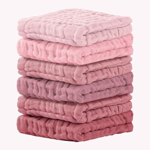 Cuddle Campus Baby Washcloths 6 Packs, Muslin Washcloths Baby,Cotton Burp Cloths, Extra Absorbent and Soft Wash Clothes for Newborns, 12x12 Inches