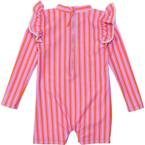 Sustainable Long Sleeve Sunsuit, Stripy Sunset - Snapper Rock | Maisonette