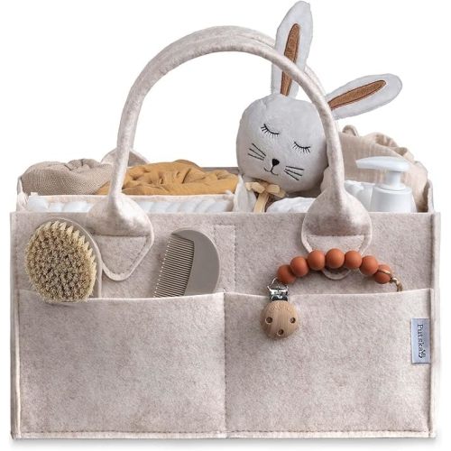 PUTSKA Baby Diaper Caddy Organizer - Nursery Storage Basket for Diaper Station, Baby Basket Shower List and Registry Gift Must-Haves, Newborn Essentials, Nursery Decor for Boy or Girl - Mocha, Regular