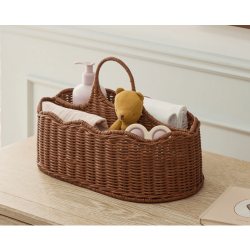 Scallop Rattan Diaper Caddy