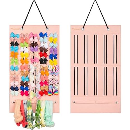 PACMAXI Baby Girl Hair Bows Holder, Hair Clips Storage Hanger For Ribbons, Hair Bows Organizer, Baby Hair Clip Storage Display Sturdy Stand, Wall Hanging for Girl Room (Pink, Small)