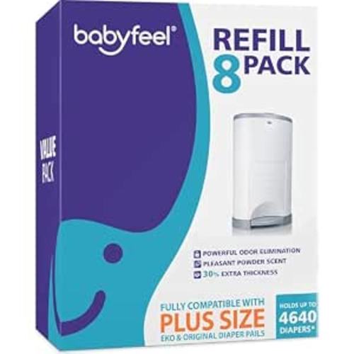 Babyfeel Refills for DEKOR PLUS Diaper Pails, 8 Pack, Exclusive 30% Extra Thickness, Fresh Powder Scent, Holds up to 4640 Diapers