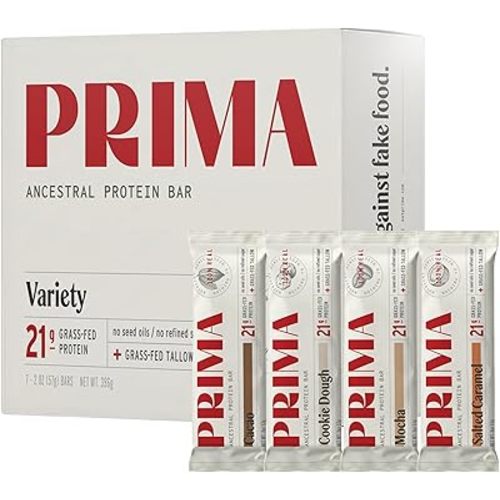 PRIMA Ancestral Protein Bar | Grass-Fed Protein Bars Variety Pack 7-Pack | 21g Protein | Animal-Based | No Seed Oils | Gluten-Free
