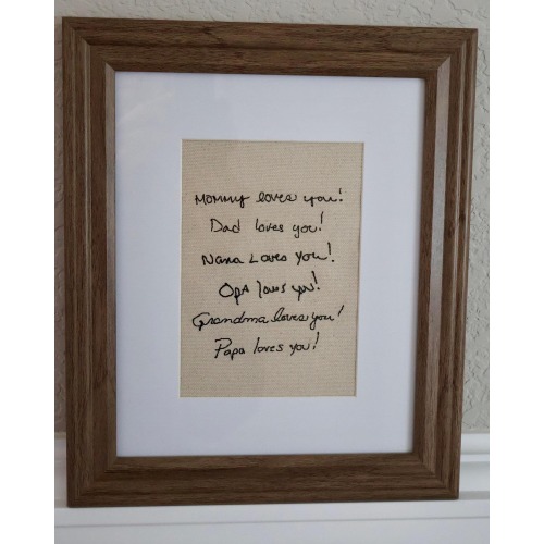 Custom Handwriting Embroidery Art - Personalized "I Love You" Keepsake