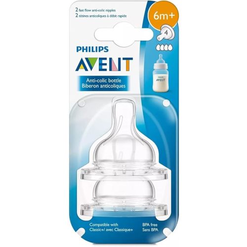 Philips Avent Anti-Colic Fast Flow Nipple for Avent Anti-Colic Baby Bottles, 6 Months+ (Pack of 4)
