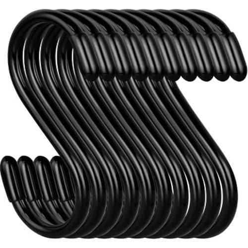 DINGEE 20 Pack Rubber Coated S Hooks for Hanging Plants,Heavy Duty S Hook,Non Slip 3 Inch Closet S Hooks,Steel Metal Black Vinyl Coated Small Hanging Hook for Jeans Pots and Pans Coffee Cups