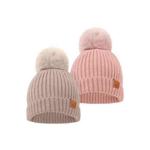 2-Pack Pom Knitted Beanie, Medium