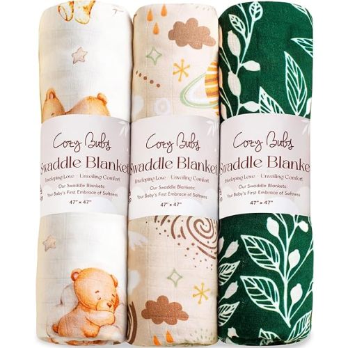 Muslin Swaddle Blankets - Breathable and Skin-Friendly Swaddle Blanket for Girls and Boys - Perfect Nursery Essential and Baby Shower Party Gift - 47 x 47 inches 3-Pack