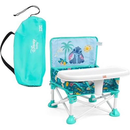Bright Starts Disney Stitch Pop 'N Sit Portable Booster, Indoor/Outdoor Use, Floor Seat with Feeding Tray, Blue, 6 Mos - 3 Yrs
