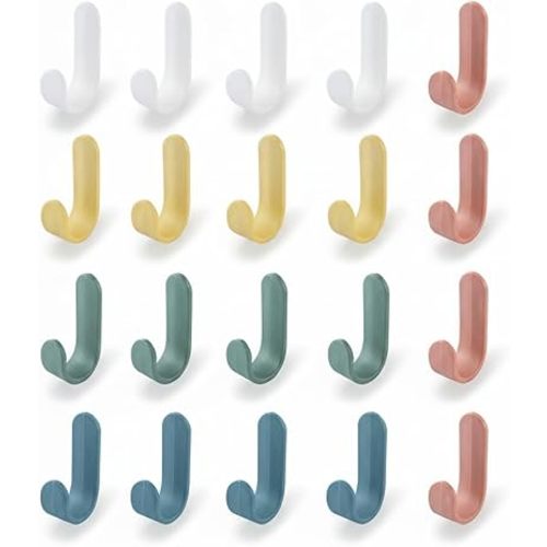 20 Pack Adhesive Hooks Utility Wall Hooks, Cute Key Hooks for Wall Decorative Key Holder Rack, Colorful Self Adhesive Wall Hooks for Towels, Hats, Shower, Entryway, Kitchen,Office