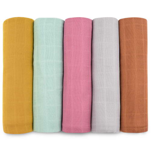 Muslin Swaddle Blankets for Newborn, 5 Pack Receiving Blanket, Muslin Blanket Swaddles Wrap for Girls, Baby Essentials, 47x47 Inches Large Size, 100% Cotton