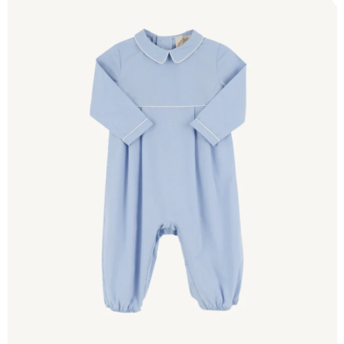 Long Sleeve Bradford Romper - Beale Street Blue with Worth Avenue Whit