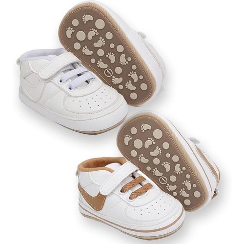 Clowora Unsex Baby Shoes Boys Girls Infant Sneakers Non-Slip Soft Rubber Sole Toddler Crib First Walker Lightweight Shoes (B01/2 Pairs_White+Khaki,6-12 Months)