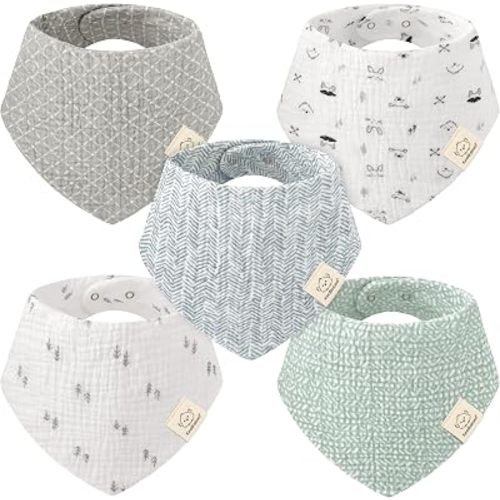 KeaBabies 5pk Muslin Bandana Baby Bibs for Drooling Teething (Nordic)