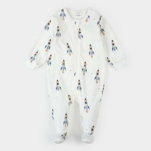 Rocket Print on Off White Footed Sleeper