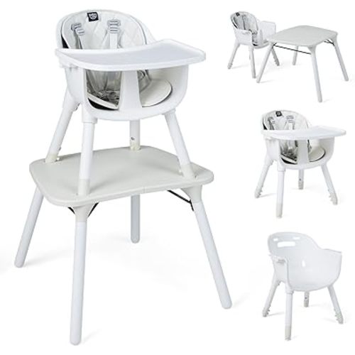 BABY JOY High Chair, 5 in 1 Convertible Highchair for Babies & Toddlers | Booster Seat | Table and Chair Set | Infant Feeding Chair with Removable Tray, Safety Harness, Removable Cushion (White)