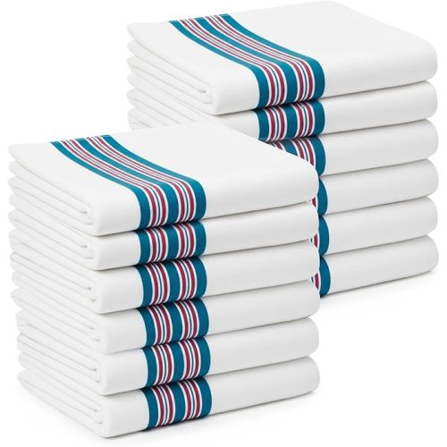 Linteum Textile Supply Hospital Receiving Blankets for Newborns – 100% Cotton, 30x40 in, White w/Teal & Pink Stripes – Classic Swaddle Wraps for Babies – 12-Pack