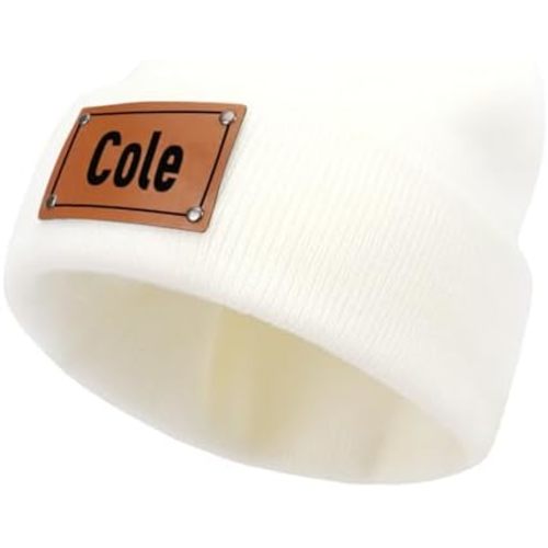 Custom Toddler Baby Beanies, Mama Mini Matching Hats, Leather Patch Baby Knit Hats, Winter Beanies for Infant, Kids Adults