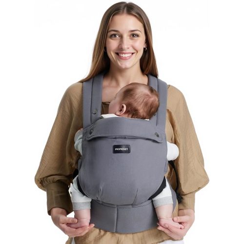 Momcozy Baby Carrier Newborn to Toddler - Ergonomic, Cozy and Lightweight Infant Carrier for 7-44lbs, Effortless to Put On, Ideal for Hands-Free Parenting, Enhanced Lumbar Support, Gery